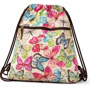 Thirty-One Cinch Sack Backpack Butterfly Print Drawstring Gym Dance Bag